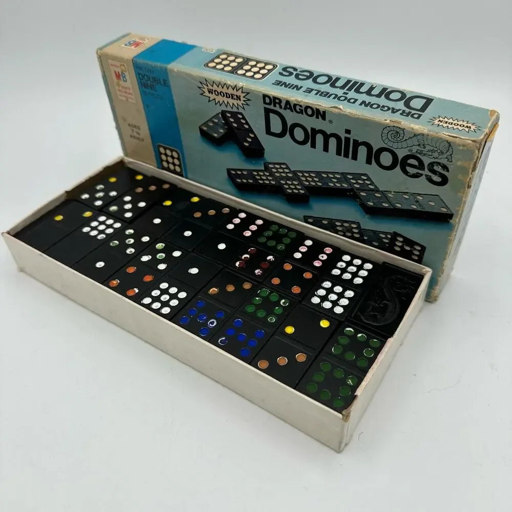 Vintage Dominoes Double Nine Wooden by Milton Bradley 1970 4132 55 pcs